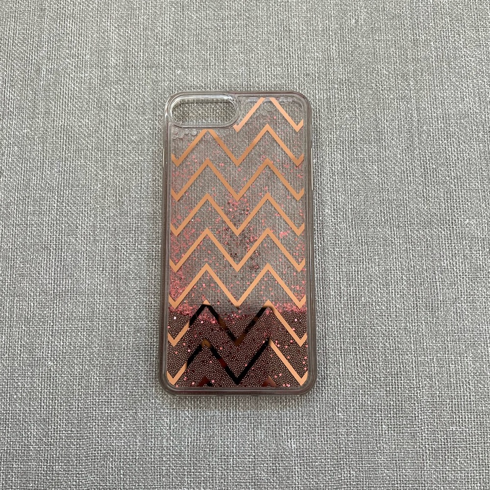 iPhone 8 Plus zig zag, pink glitter and bead phone case